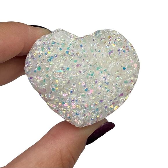 Angel Aura Quartz Crystal Heart Stone Titanium Iridescent Aurora Gift Stone - Picture 6 of 7